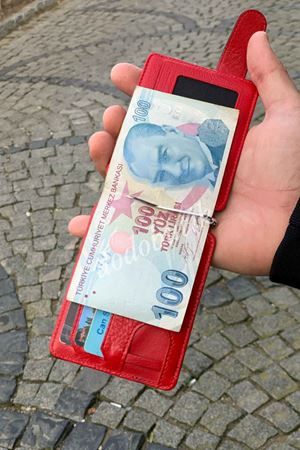 Hakiki Deri Siyah Kırmızı Telli Cüzdan