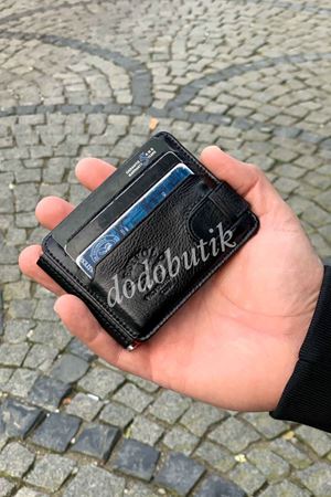 Hakiki Deri Siyah Kırmızı Telli Cüzdan