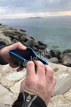 Mavi Kenar Hakiki Deri Tarz Cüzdan 250 