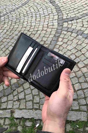 Siyah Hakiki Deri Tarz Cüzdan 1108