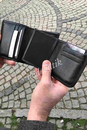 Siyah Hakiki Deri Tarz Cüzdan 1108