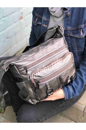 Gri Yıkama Deri Omuz Çantası M-101 