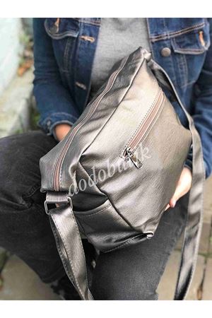 Gri Yıkama Deri Omuz Çantası M-101 