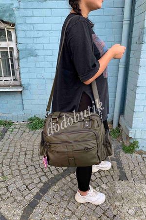 Yeşil Yıkama Deri Omuz Çantası M-514