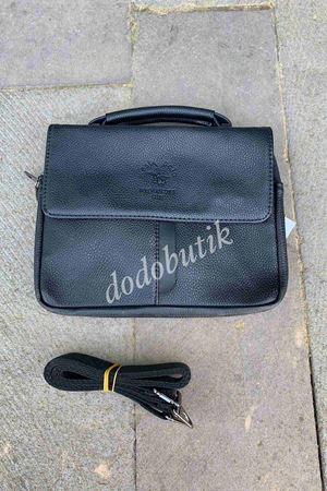 Siyah Deri Postacı Çantası 5009