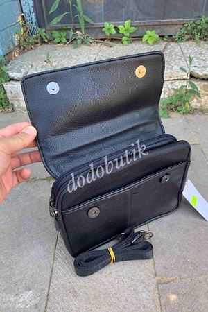 Siyah Deri Postacı Çantası 5009