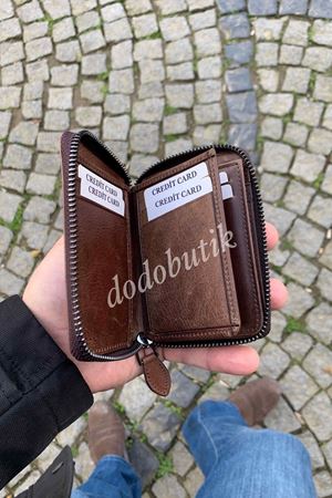 Eskitme Kahverengi Hakiki Deri Tarz Cüzdan 1695c