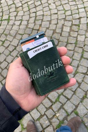 Eskitme Deri Koyu Yeşil Akıllı Cüzdan DD5550C