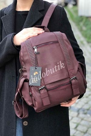Bordo Yıkama Deri Sırt Çantası M-510