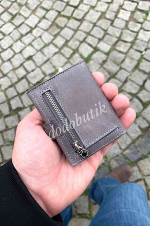 Gri Crazy Deri Tarz Cüzdan 781