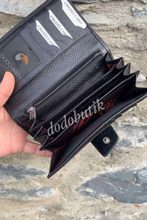 Bayan Siyah Hakiki Deri Cüzdan 444