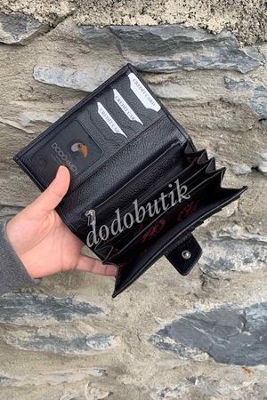 Bayan Siyah Hakiki Deri Cüzdan 444