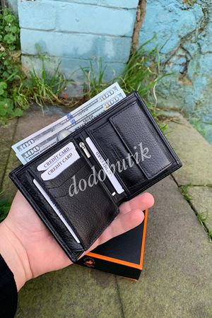 Siyah Hakiki Deri Bozuk Para Gözlü Cüzdan DD79