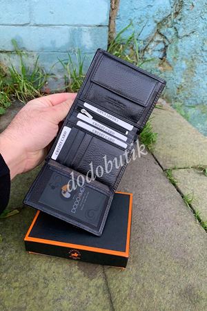 Siyah Hakiki Deri Bozuk Para Gözlü Cüzdan DD79