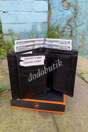 Siyah Hakiki Deri Bozuk Para Gözlü Cüzdan DD79