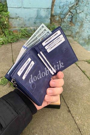 Hakiki Deri Mıknatıslık Lacivert Cüzdan DDG1745