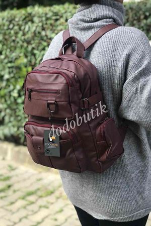 Yıkanmış Deri Bordo Sırt Çantası M-501
