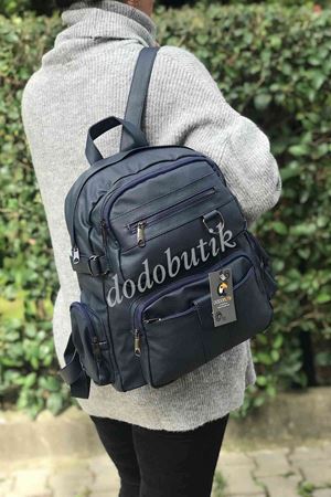 Yıkanmış Deri Lacivert Sırt Çantası M-501