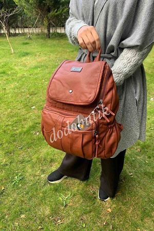 Yıkama Deri  Sırt Çantası 17B