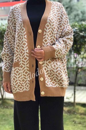 Oversize Desenli Hırka