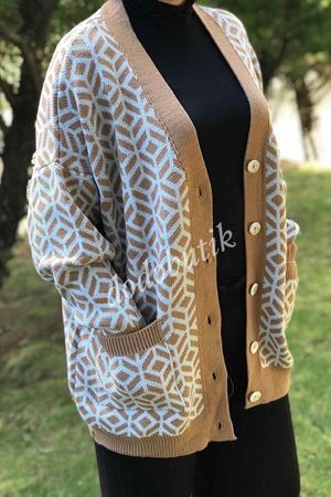 Oversize Desenli Hırka