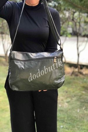 Yıkanmış Yumuşak Deri Çapraz Çanta Yeşil