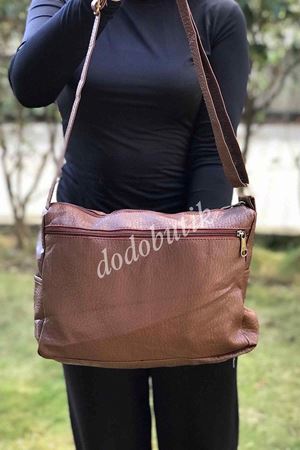 Yıkanmış Yumuşak Deri Çapraz Çanta Kahverengi