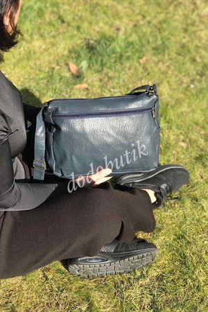 Yıkanmış Yumuşak Deri Çapraz Çanta Lacivert