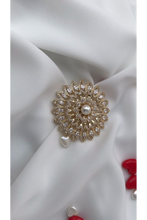 Taşlı Gold Çelik Broş DB4585