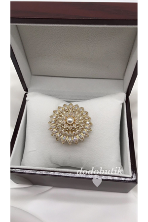 Taşlı Gold Çelik Broş DB4585