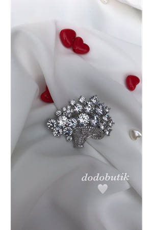 Taşlı Gümüş Renk Çelik Broş