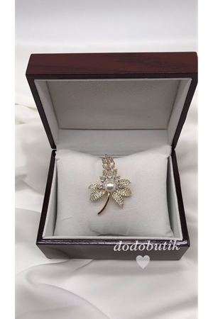 Taşlı Gold Çelik Broş DB4585