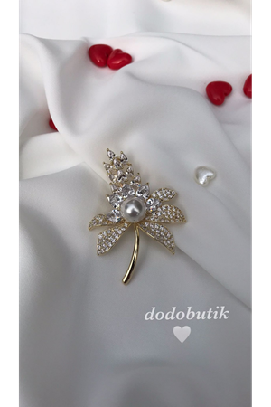 Taşlı Gold Çelik Broş DB4585