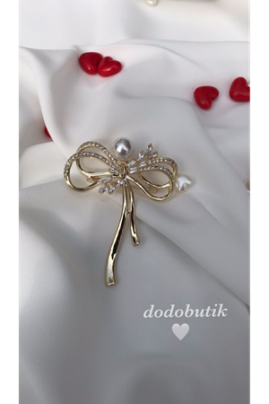 Taşlı Gold Çelik Broş DB4585