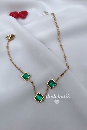 3'lü Yeşil Taş Çelik Halhal DHÇ6623