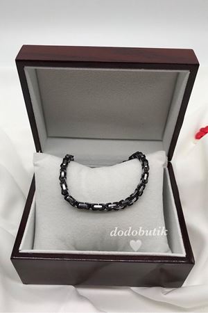 Siyah-Gümüş Renk Örgülü Zincir Bileklik  EB9677