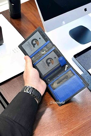 Siyah-Mavi Hakiki Deri Klasik Cüzdan DD02  