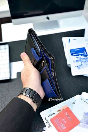 Siyah-Mavi Hakiki Deri Klasik Cüzdan DD02  