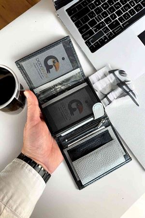 Siyah-Gri Hakiki Deri Klasik Cüzdan DD02  