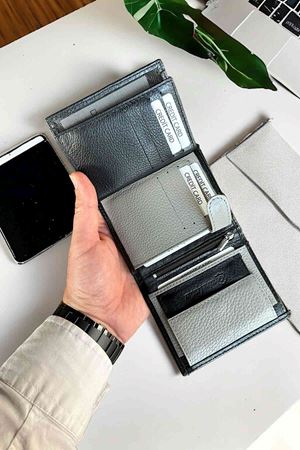 Siyah-Gri Hakiki Deri Klasik Cüzdan DD02  