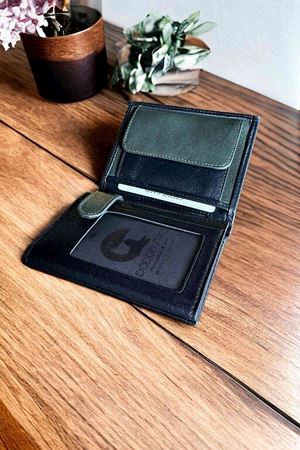 Siyah-Yeşil Hakiki Deri Klasik Cüzdan DD02