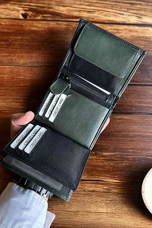 Siyah-Yeşil Hakiki Deri Klasik Cüzdan DD02