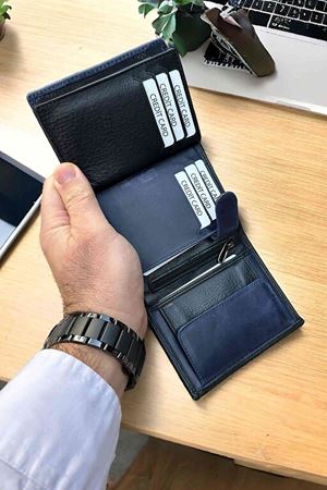 Siyah-Lacivert Hakiki Deri Klasik Cüzdan DD02