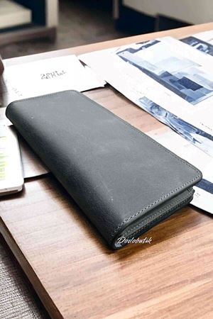 Hakiki Deri Telefon Gözlü Mıknatıslı Antrasit Cüzdan DD2727