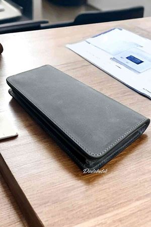 Hakiki Deri Telefon Gözlü Mıknatıslı Antrasit Cüzdan DD2727