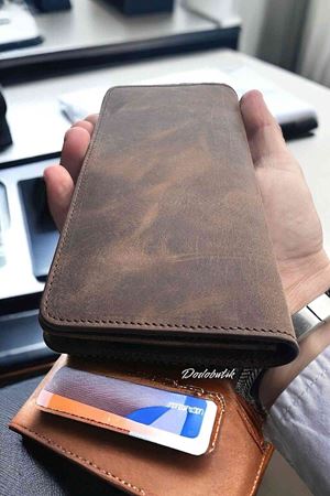 Hakiki Deri Telefon Gözlü Mıknatıslı Kahverengi Cüzdan DD2727
