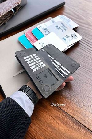 Hakiki Deri Telefon Gözlü Mıknatıslı Gri Cüzdan DD2727