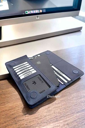 Hakiki Deri Telefon Gözlü Mıknatıslı Lacivert Cüzdan DD2727