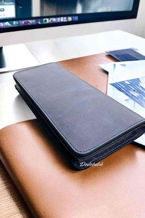 Hakiki Deri Telefon Gözlü Mıknatıslı Lacivert Cüzdan DD2727
