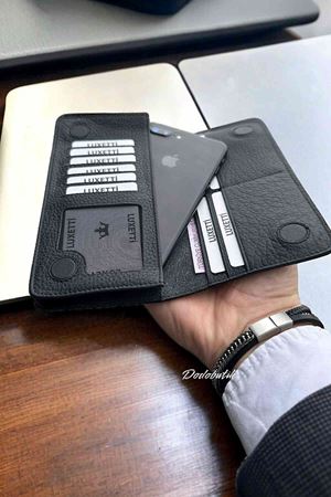 Hakiki Deri Telefon Gözlü Mıknatıslı Siyah Cüzdan DD2727